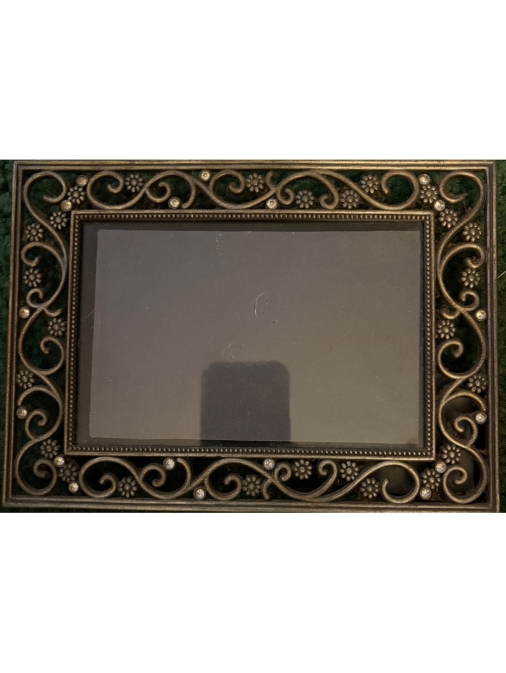 ornate bronze metal picture frame with rhinestones and flowers- 4x6